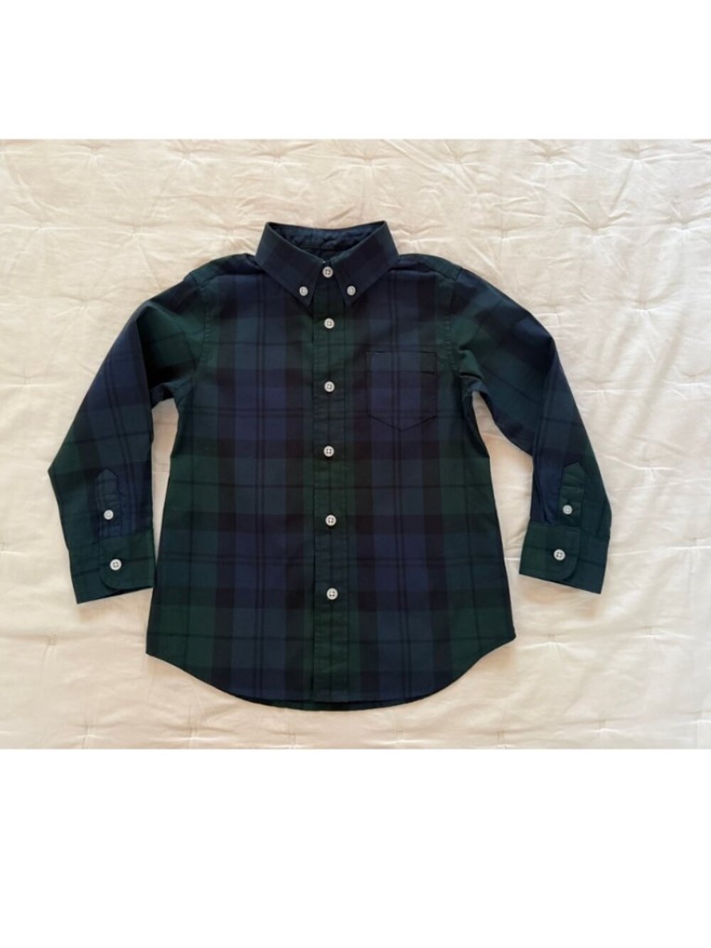 J Crew Crewcuts Navy Dark Green Plaid Button Down Shirt Sz 3